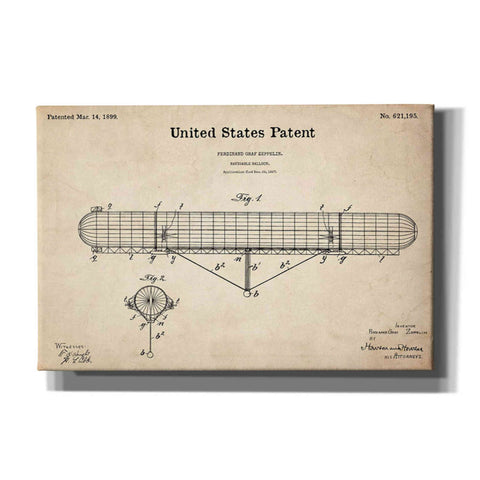 Image of 'Navigable Balloon Blueprint Patent Parchment' Canvas Wall Art,Size A Landscape