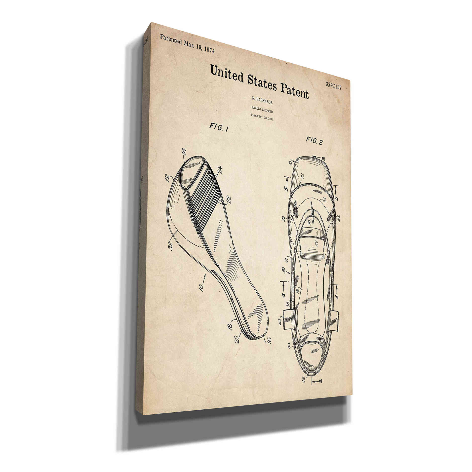 'Ballet Slippers Blueprint Patent Parchment' Canvas Wall Art,Size A Portrait