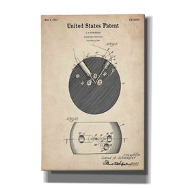 'Bowling Ball Finger Grip Blueprint Patent Parchment' Canvas Wall Art,Size A Portrait