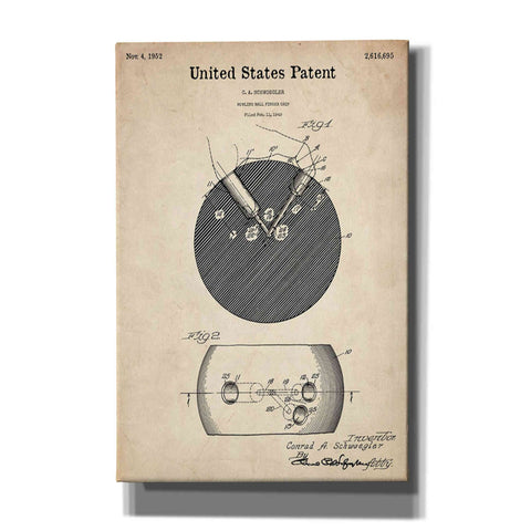 Image of 'Bowling Ball Finger Grip Blueprint Patent Parchment' Canvas Wall Art,Size A Portrait