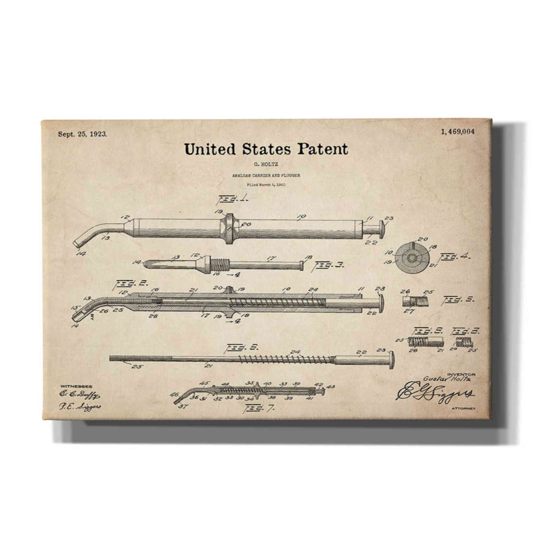 'Amalgam-Dentist Equipment Blueprint Patent Parchment' Canvas Wall Art,Size A Landscape