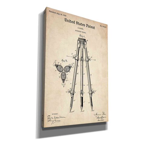 Image of 'Camera Tripod Blueprint Patent Parchment' Canvas Wall Art,Size A Portrait