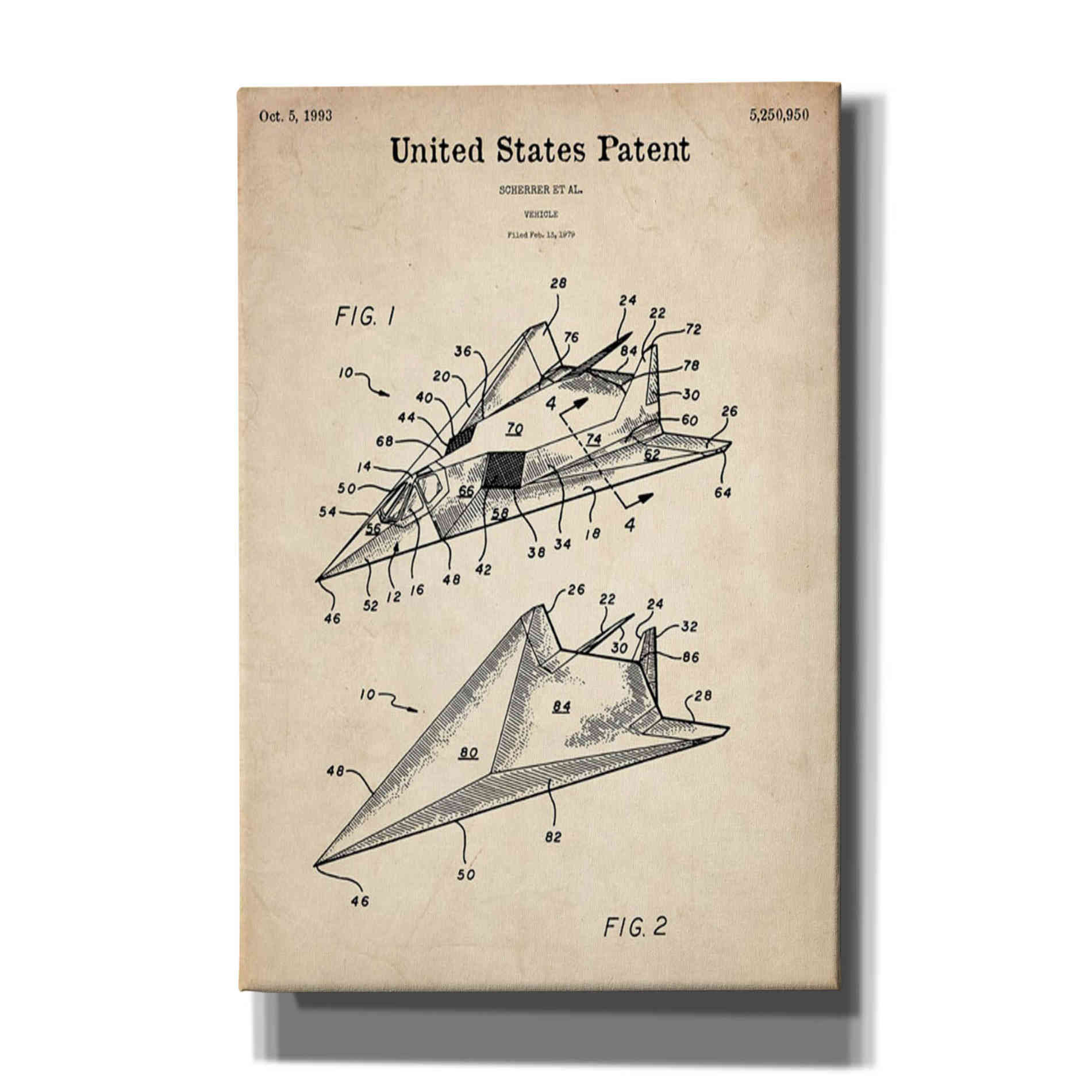 'F-117 Nighthawk Stealth Fighter Blueprint Patent Parchment' Canvas Wall Art,Size A Portrait