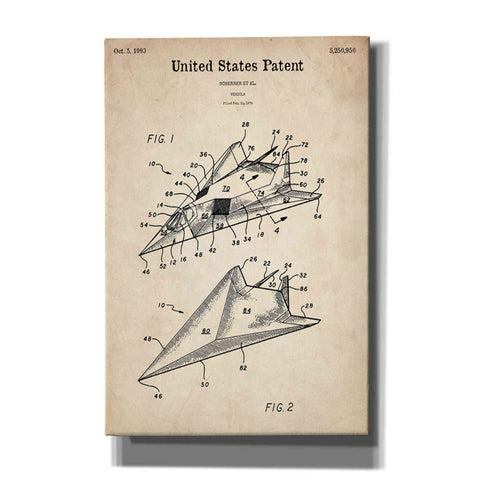 Image of 'F-117 Nighthawk Stealth Fighter Blueprint Patent Parchment' Canvas Wall Art,Size A Portrait