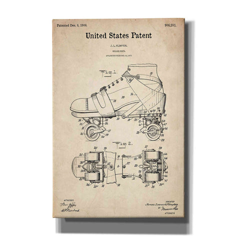 Image of 'Roller Skates Blueprint Patent Parchment' Canvas Wall Art,Size A Portrait