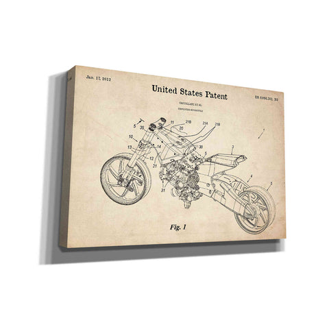 Image of 'Motocycle Blueprint Patent Parchment' Canvas Wall Art,Size A Landscape