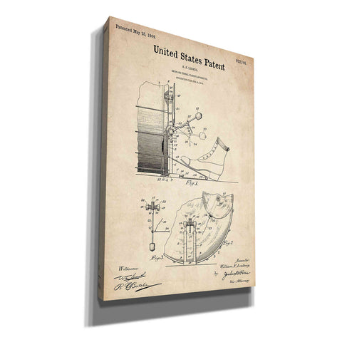Image of 'Drum and Cymbal Blueprint Patent Parchment' Canvas Wall Art,Size A Portrait