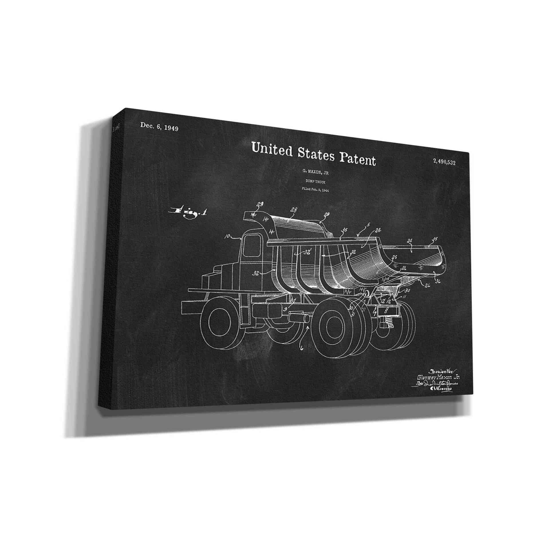 'Dump Truck Blueprint Patent Chalkboard' Canvas Wall Art,Size A Landscape