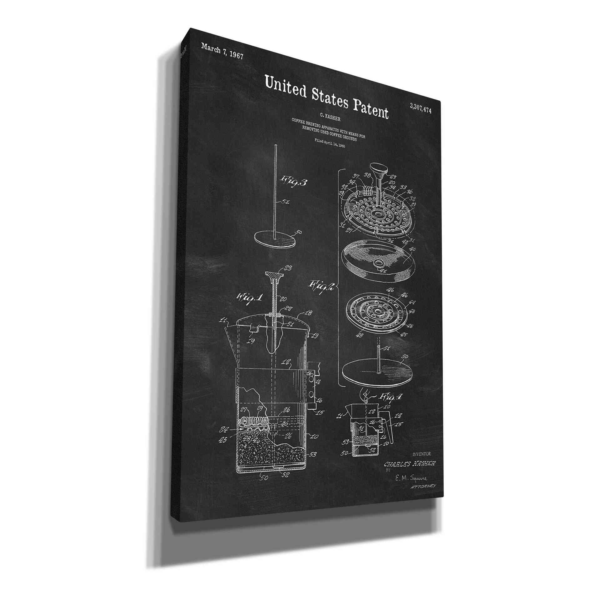'Coffee Brewer Blueprint Patent Chalkboard' Canvas Wall Art,Size A Portrait