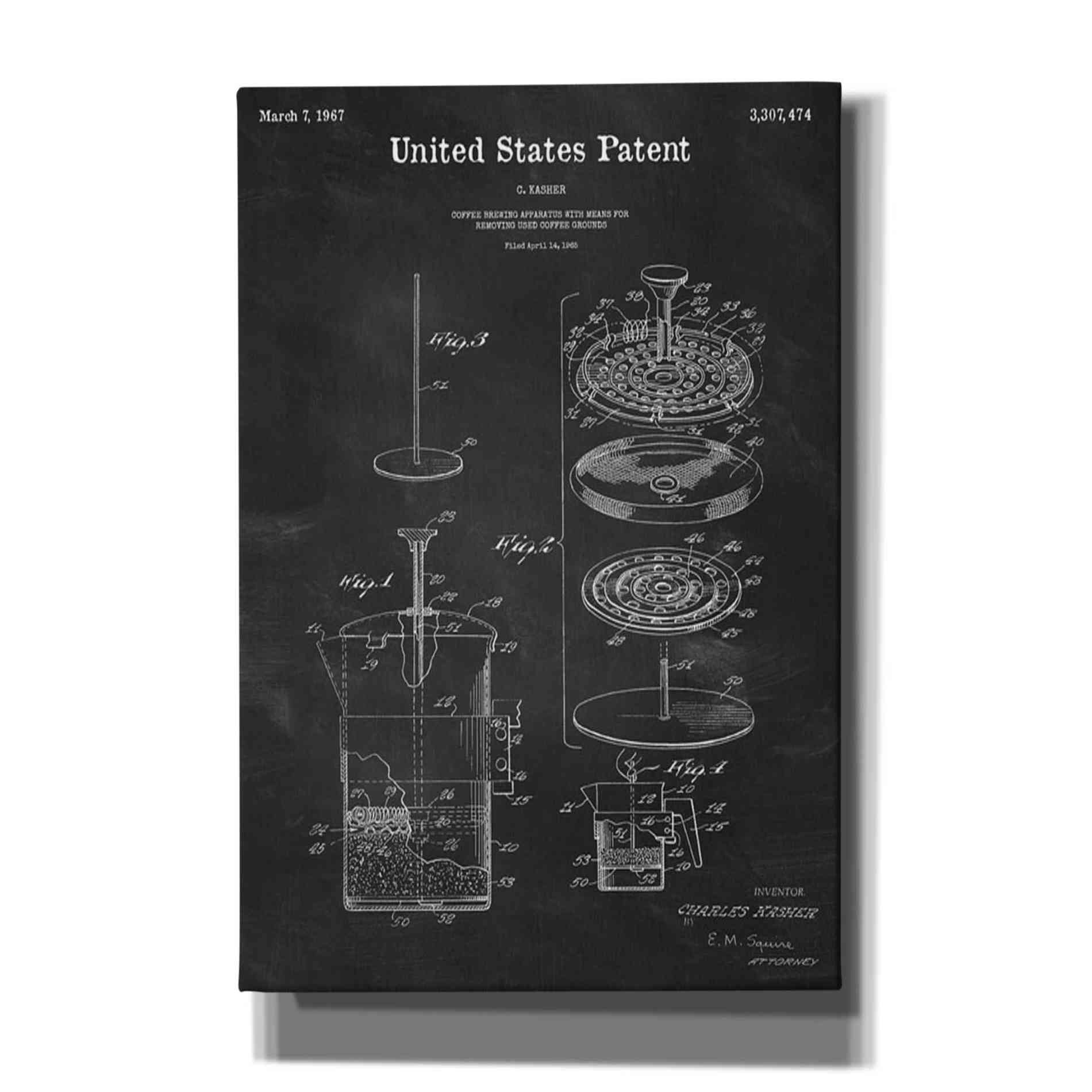 'Coffee Brewer Blueprint Patent Chalkboard' Canvas Wall Art,Size A Portrait