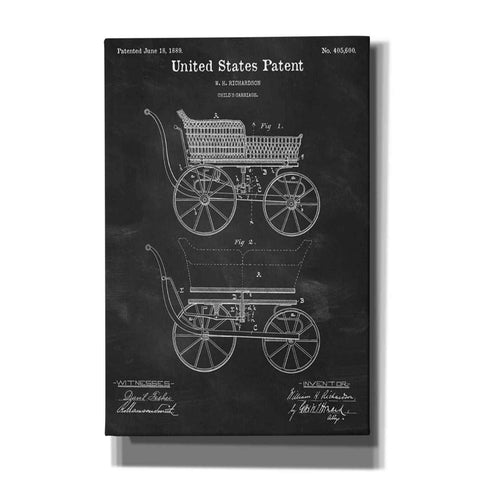 Image of 'Baby Carriage Blueprint Patent Chalkboard' Canvas Wall Art,Size A Portrait