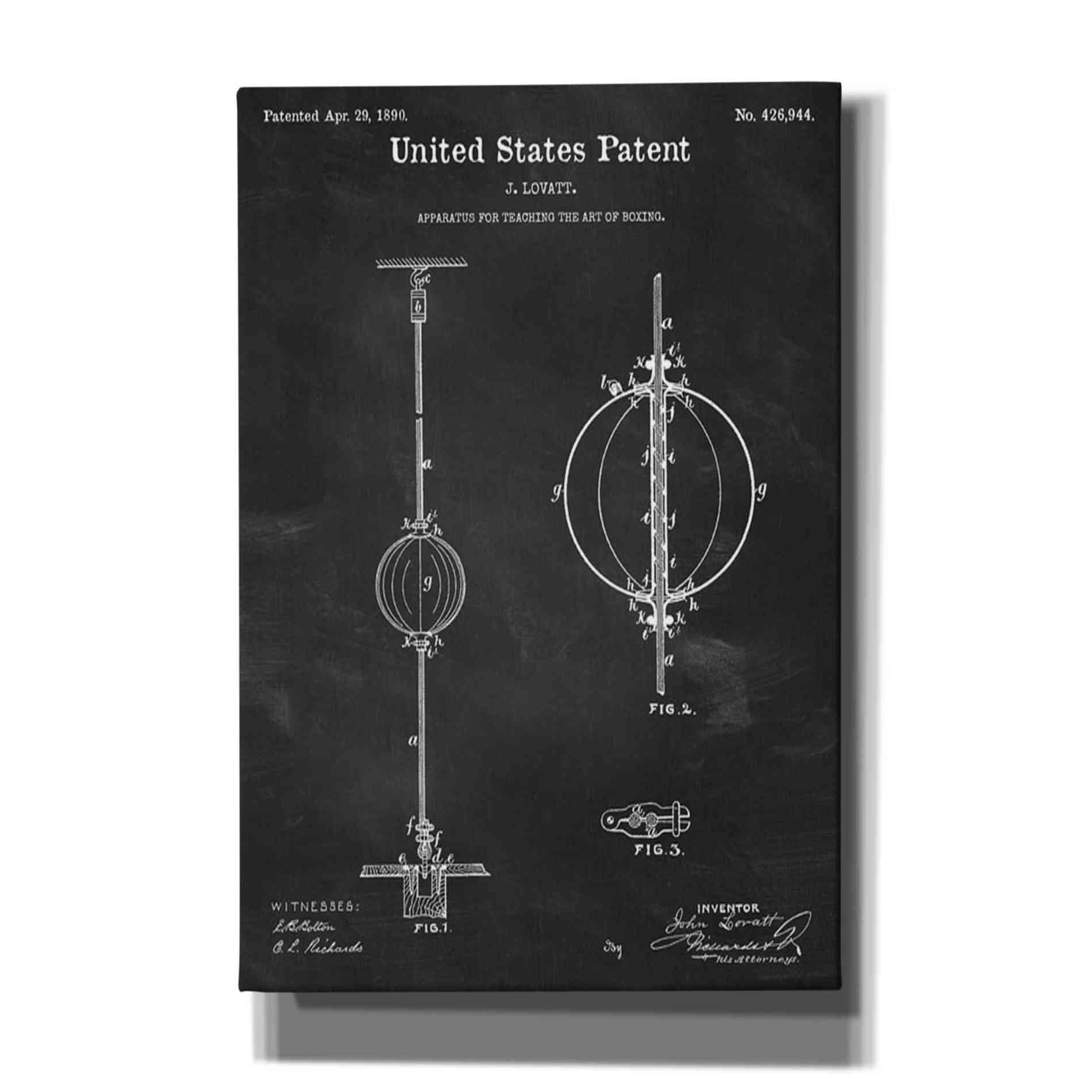'Apparatus to Teach Boxing Blueprint Patent Chalkboard' Canvas Wall Art,Size A Portrait