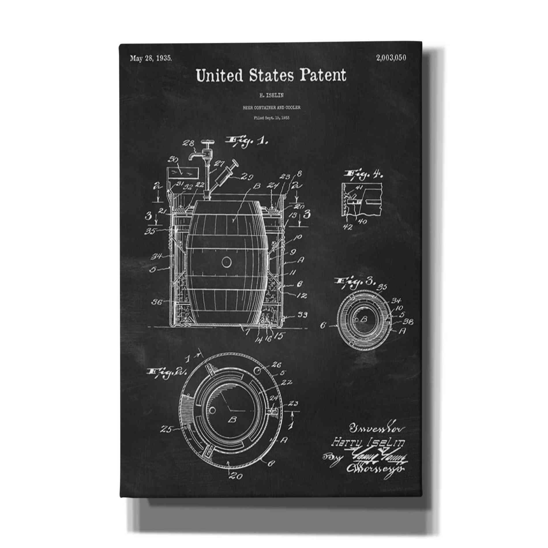 'Beer Container and Cooler Blueprint Patent Chalkboard' Canvas Wall Art,Size A Portrait