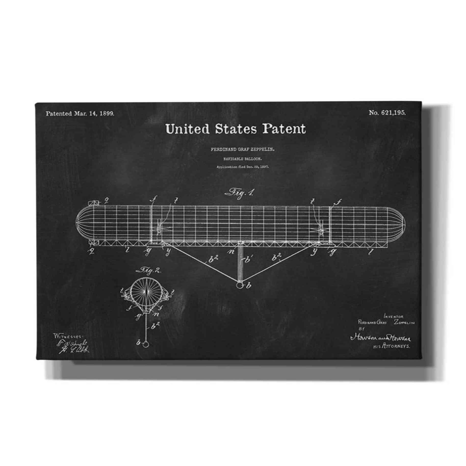 'Navigable Balloon Blueprint Patent Chalkboard' Canvas Wall Art,Size A Landscape