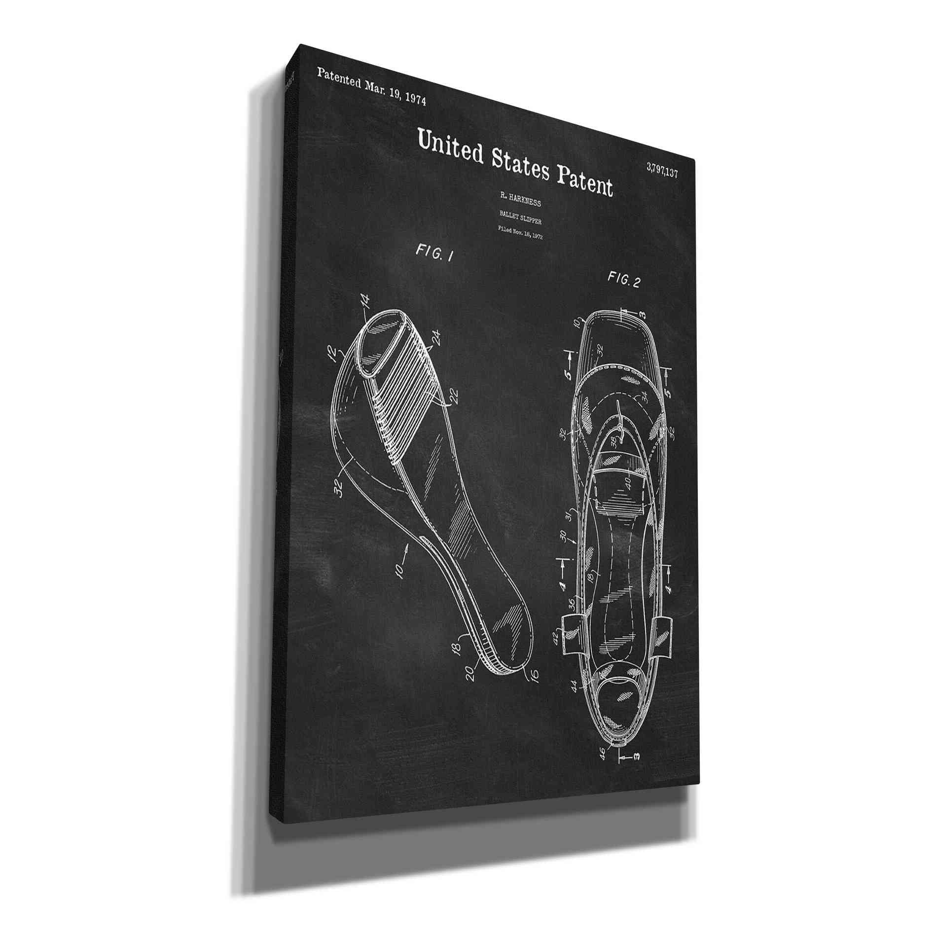 'Ballet Slippers Blueprint Patent Chalkboard' Canvas Wall Art,Size A Portrait