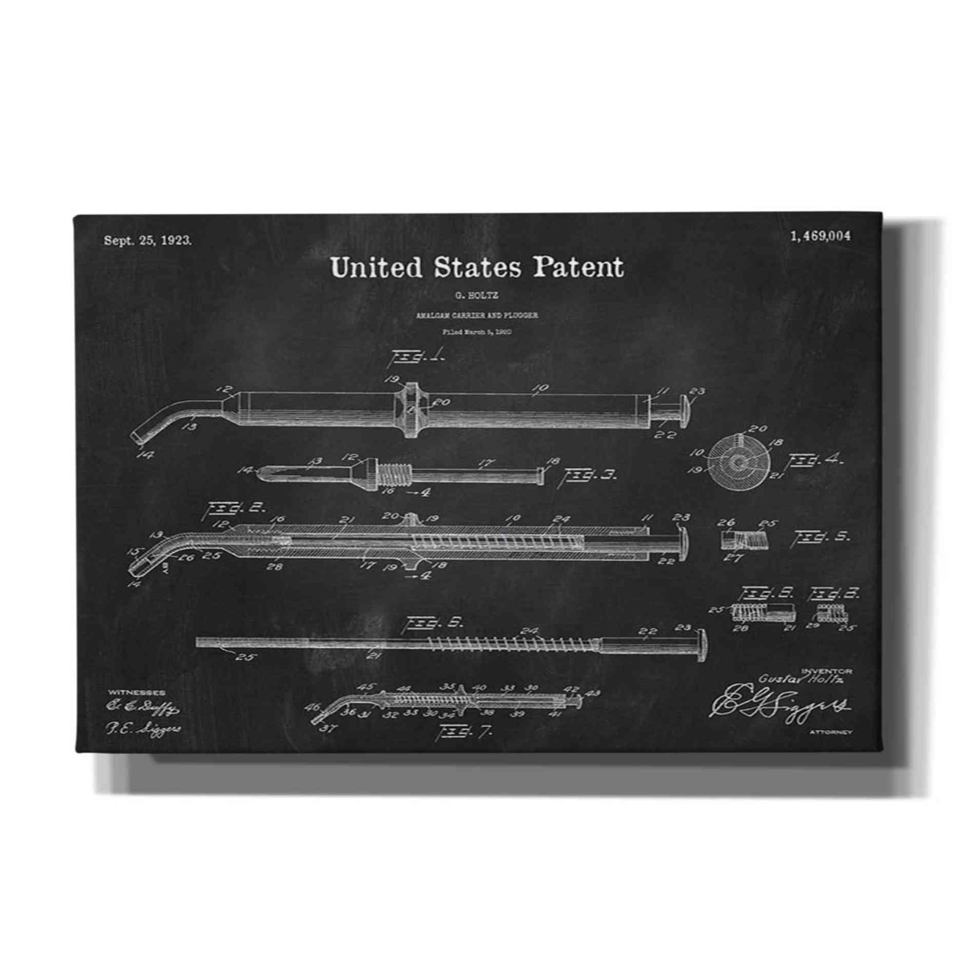 'Amalgam-Dentist Equipment Blueprint Patent Chalkboard' Canvas Wall Art,Size A Landscape