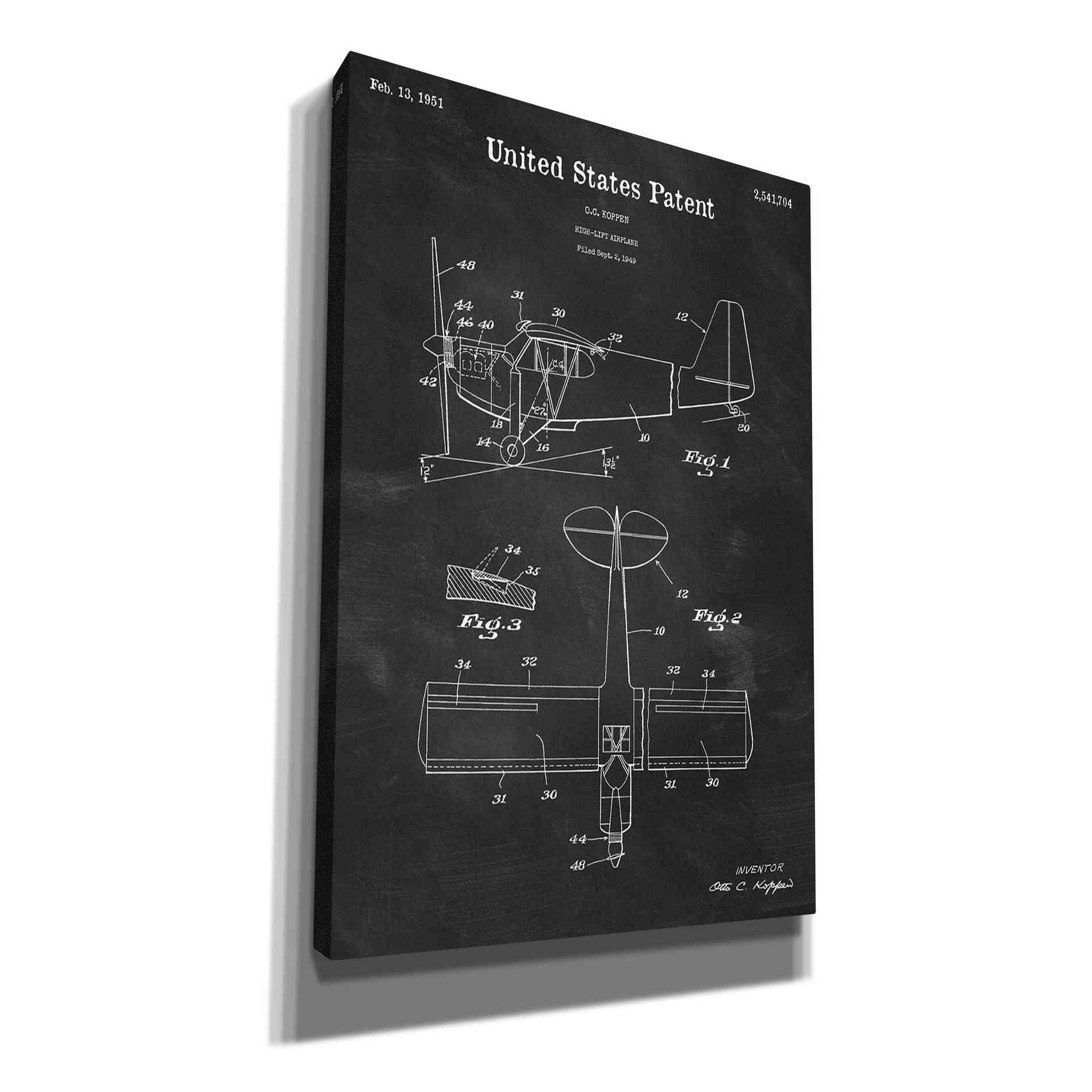 'High-Life Airplane Blueprint Patent Chalkboard' Canvas Wall Art,Size A Portrait