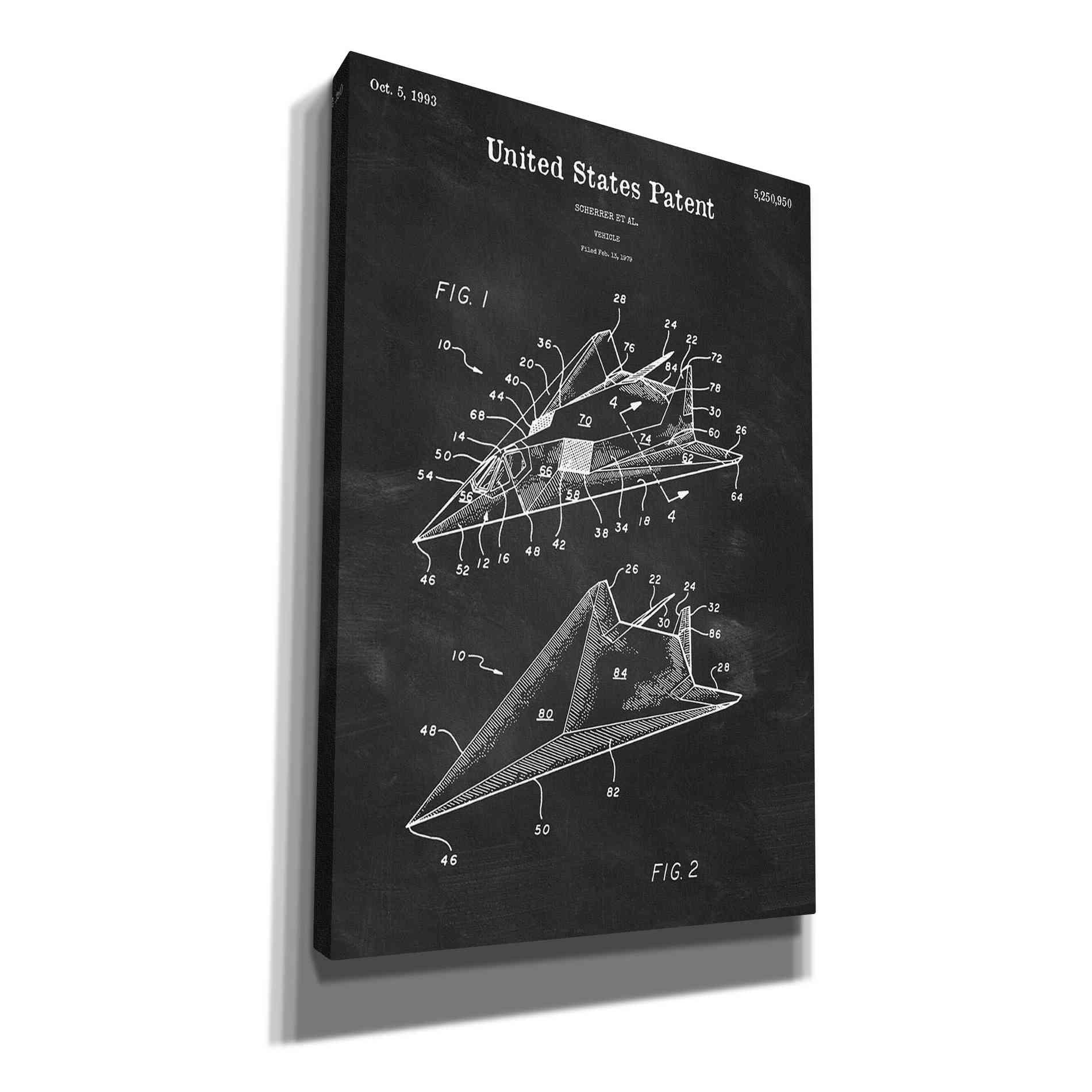 'F-117 Nighthawk Stealth Fighter Blueprint Patent Chalkboard' Canvas Wall Art,Size A Portrait