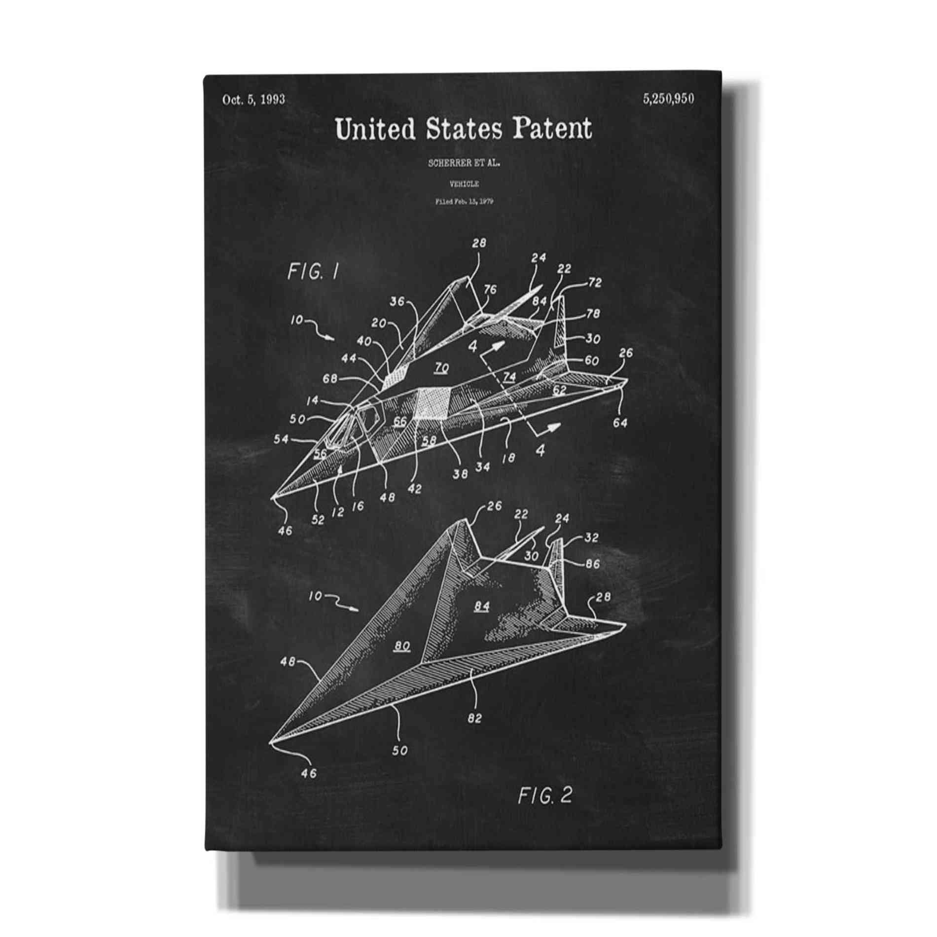 'F-117 Nighthawk Stealth Fighter Blueprint Patent Chalkboard' Canvas Wall Art,Size A Portrait