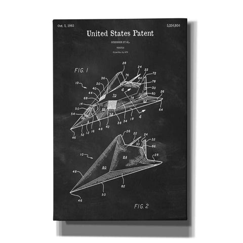 Image of 'F-117 Nighthawk Stealth Fighter Blueprint Patent Chalkboard' Canvas Wall Art,Size A Portrait