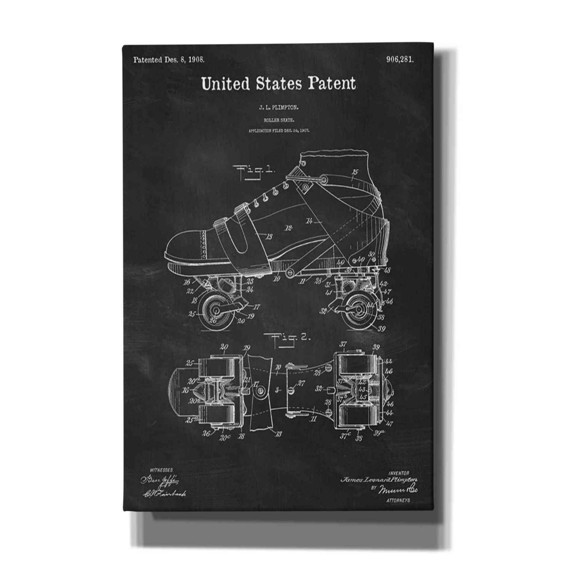 'Roller Skates Blueprint Patent Chalkboard' Canvas Wall Art,Size A Portrait