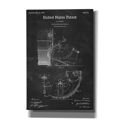 Image of 'Drum and Cymbal Blueprint Patent Chalkboard' Canvas Wall Art,Size A Portrait