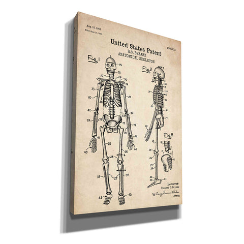 Image of 'Anatomical Skeleton Blueprint Patent Parchment' Canvas Wall Art