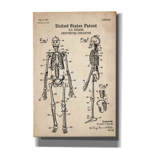 'Anatomical Skeleton Blueprint Patent Parchment' Canvas Wall Art