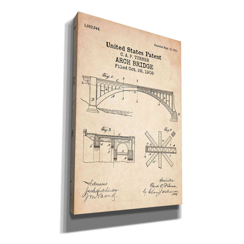 Image of 'Arch Bridge Blueprint Patent Parchment' Canvas Wall Art