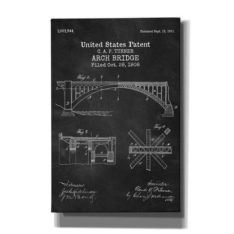 Image of 'Arch Bridge Blueprint Patent Chalkboard' Canvas Wall Art