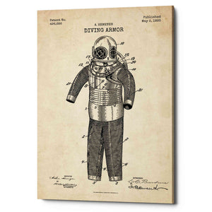'Diving Armor Blueprint Parchment Patent' Canvas Wall Art