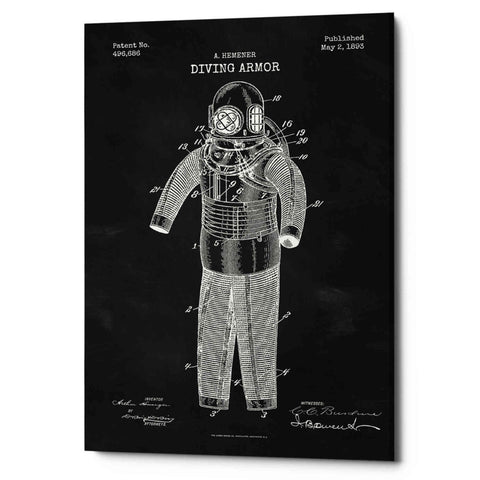 Image of 'Diving Armor Blueprint Chalkboard Patent' Canvas Wall Art