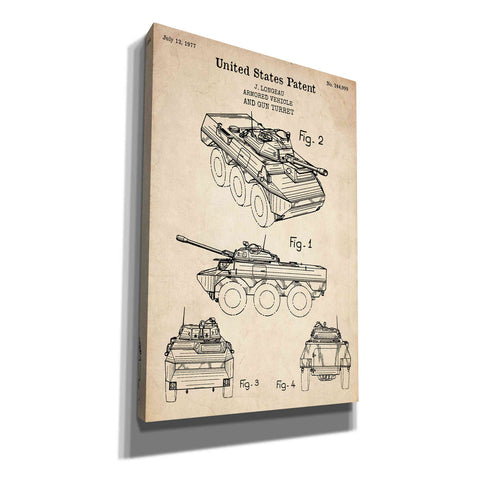 Image of 'Armored Vehicle Blueprint Patent Parchment' Canvas Wall Art