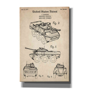 'Armored Vehicle Blueprint Patent Parchment' Canvas Wall Art