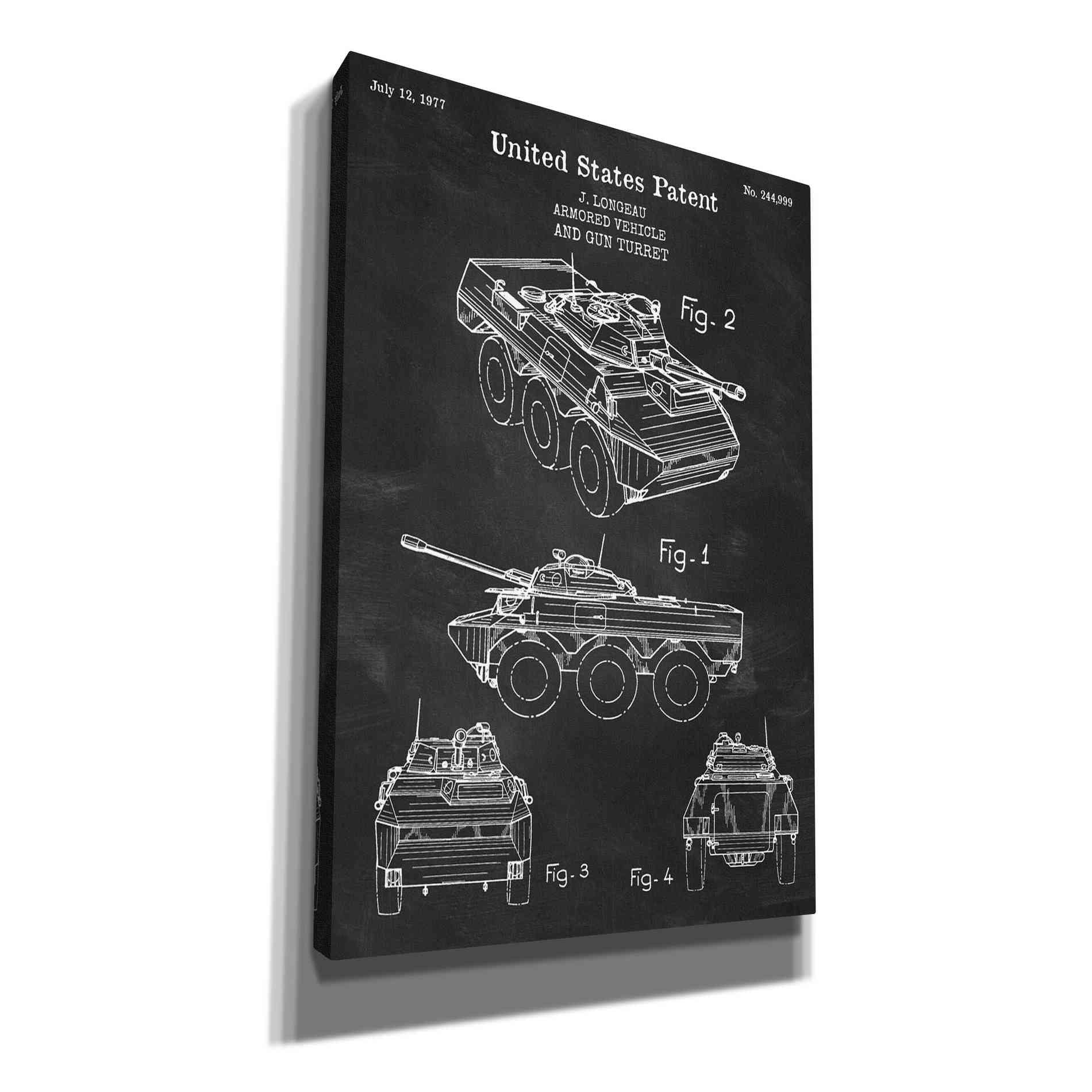 'Armored Vehicle Blueprint Patent Chalkboard' Canvas Wall Art