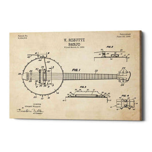 'Banjo Blueprint Patent Parchment' Canvas Wall Art