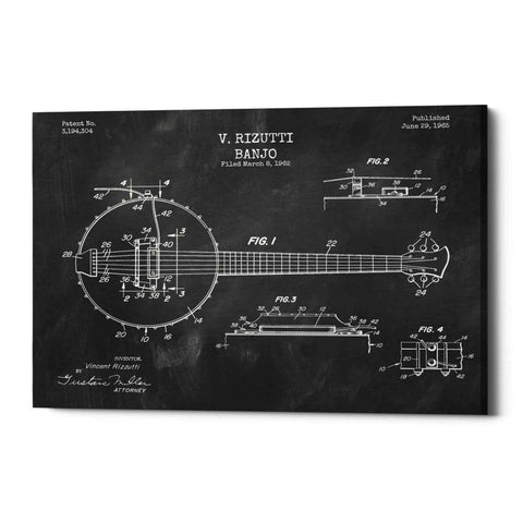 Image of 'Banjo Blueprint Patent Chalkboard' Canvas Wall Art