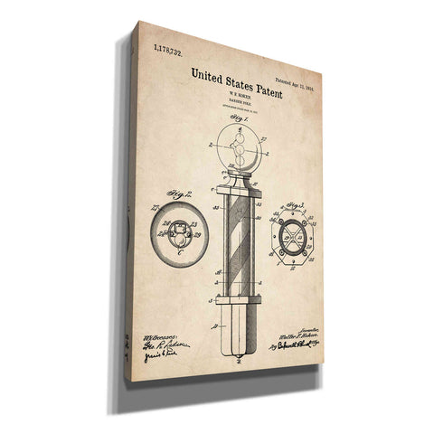 Image of 'Barber Pole Blueprint Patent Parchment' Canvas Wall Art