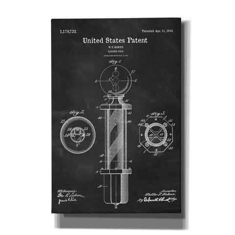 Image of 'Barber Pole Blueprint Patent Chalkboard' Canvas Wall Art