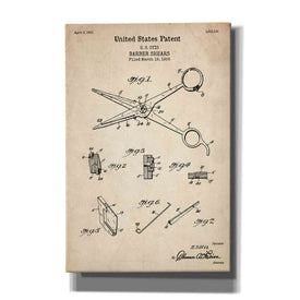 'Barber Shears Blueprint Patent Parchment' Canvas Wall Art