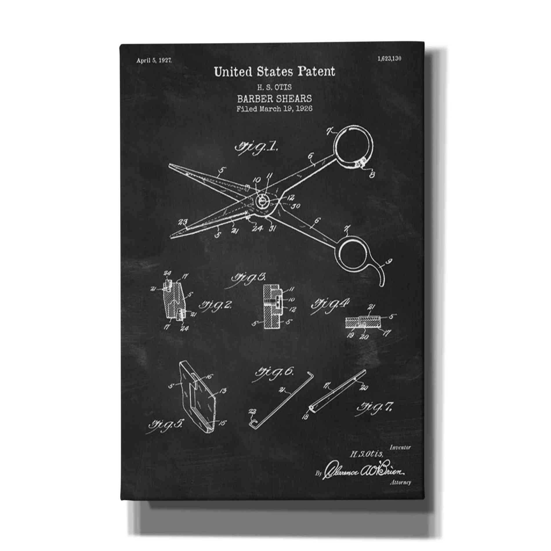 'Barber Shears Blueprint Patent Chalkboard' Canvas Wall Art