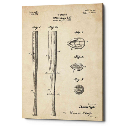 Image of 'Baseball Bat Blueprint Patent' Canvas Wall Art