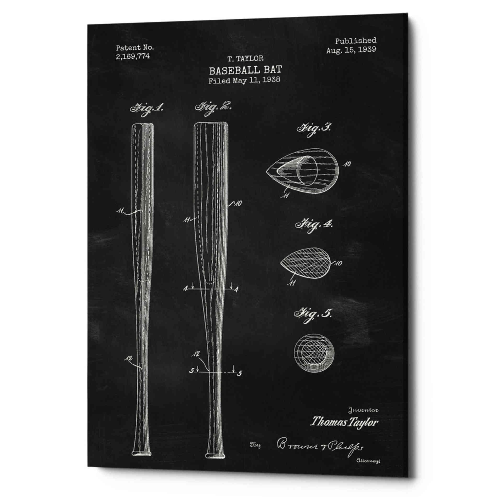 'Baseball Bat Blueprint Patent Chalkboard' Canvas Wall Art