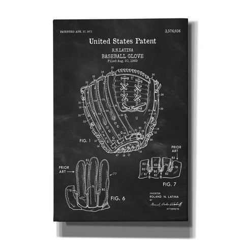 Image of 'Baseball Glove, 1971, Blueprint Patent Chalkboard' Canvas Wall Art