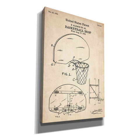 Image of 'Basketball Hoop Blueprint Patent Parchment' Canvas Wall Art