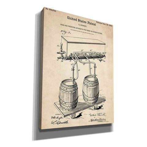 Image of 'Beer Barrel Vintage Patent Blueprint' Canvas Wall Art