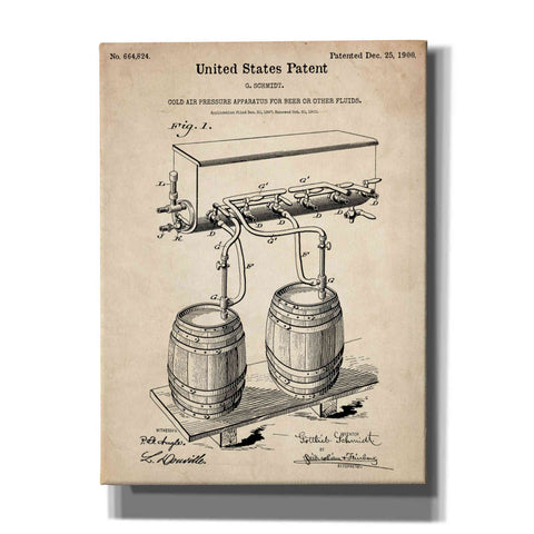 Image of 'Beer Barrel Vintage Patent Blueprint' Canvas Wall Art