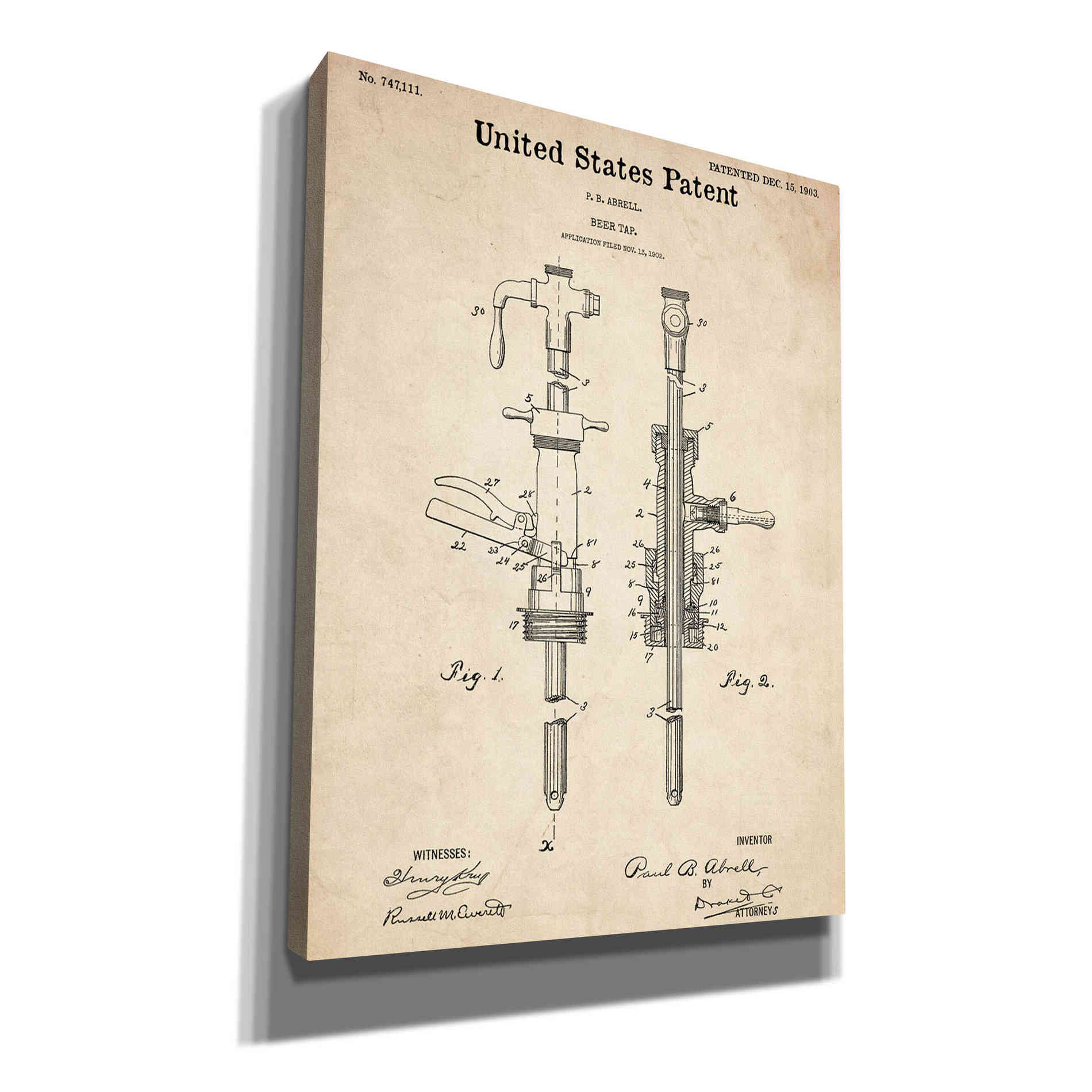 'Beer Tab Vintage Patent Blueprint' Canvas Wall Art
