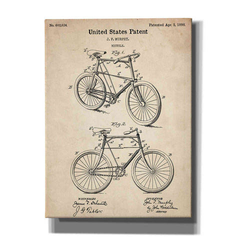 Image of 'Bicycle Vintage Patent Blueprint' Canvas Wall Art