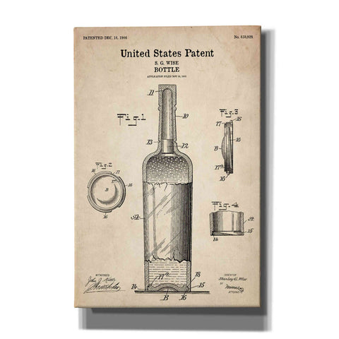 Image of 'Bottle Blueprint Patent Parchment' Canvas Wall Art